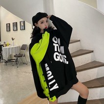 JUST FEEL!NG 맨투맨롱티 여성 오버 빅사이즈 와이드 옆트임 레터링 프린팅 후드 롱 긴팔티 맨투맨