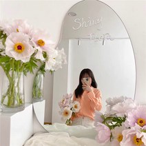 비정형 거울 셀카 업소용 대형 미용실 메이크업 전신거울, 고화질 망고 거울 50x70 높은 기본 테이블