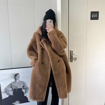 고급 수입 카멜 브라운 테디베어코트 뽀글이 자켓 코트 램스울 양털 퍼 와이드 루즈핏 프리미엄 롱 부클 자켓코트 무스탕