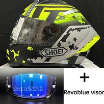 풀페이스 헬멧 클래식 바이크 오토바이 풀 페이스 아일 오브 맨 그린 모토크로스 레이싱 라이딩, Revo Blue Visor+M