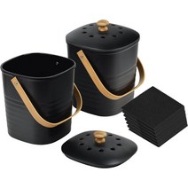 [2팩] 스몰 주방용 퇴비통 - 각 1갤런 수용 - 음식물 쓰레기용 실내 퇴비통 - 대나무 주방 퇴비통 - 주방 퇴비통 - 아래 개 음식 찌꺼기를 담는 퇴비통입니다