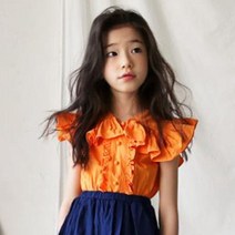 해외직구 2020 소녀를위한 중순 롱 레드 블루 스커트 십대 스커트 소녀 키즈 엄마와 딸 의류 봄 여름 가을 학교 옷, 4T, 주황색