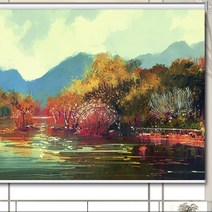 엠블라인드 실사롤스크린 수채화 가을호수