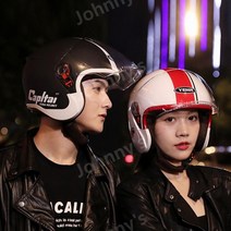바이크헬멧 오토바이 스쿠터 라이더 전동킥보드 안전장비 클래식 레트로 하이바, 한 사이즈, 캐피탈 아시아 블랙 - 투명 거울