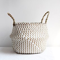라탄바구니 화분커버 Boho Decor Panier Linge 스트라이프 고리 버들, 23cmX20cm, 흰색과 갈색