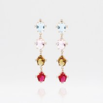 러블리 봉봉 컬러풀 비쥬 크리스탈 큐빅 은침 롱 드롭 이어링