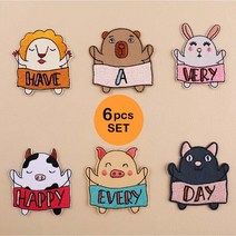 ojo 공구리 해피 6SET have a very happy every day set 캐릭터 diy 와펜 자수패치 열패치/set 의류리폼