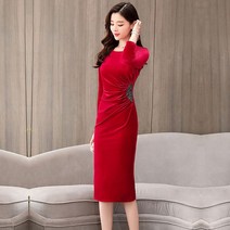여성 벨벳 원피스 가을 겨울 미니 블랙 스커트 슬림 롱 스커트