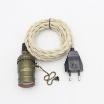 손잡이 스위치가 있는 빈티지 램프 홀더가 있는 EU 플러그 전원 코드 2 미터 연선, 14 Beige BZ Chain