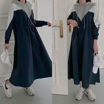여성 아노락원피스 후드 스트링 바스락원단 간절기 롱원피스 캐주얼 스포티 원피스