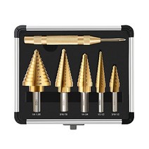 GMTOOLS 스텝 드릴 비트 세트 티타늄 고속 스틸 유니비트 6개 판금용 스텝업 및 자동 센터 펀치 알루미늄 케이스가 있는 DIY 애호가 다중 구멍을 위한 총 50가지 사이즈