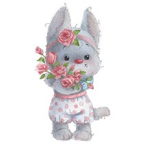 티셔츠 스티커 의류 3D전사지] 래빗시리즈 장미꽃토끼 081 열전사지