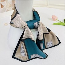 사각 도형 맥시 트 윌리 롱 타이 스카프 양면 패턴 실크 여성 쁘띠 방도