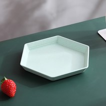 밀짚 6 각형 디너 플레이트 파티 디저트 푸드 플레이트 과일 플레이트 두꺼운 트레이 요리 다기능 주방 악세사리, Green
