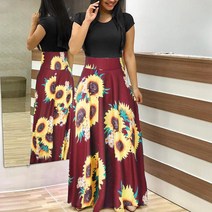 브랜드없음 반팔 해바라기 프린트 SunDress 스윙 드레스 맥시 드레스