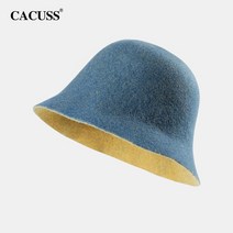 여성 인싸 모자 CACUSS 추동 양면으로 충돌색 순양모 물통 모직 동그란 얼굴에 어울리는