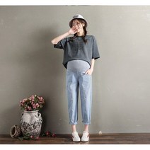 임산부 청바지 임부복 2019 vintgae 워싱 데님 출산 탄성 허리 배꼽 느슨한 바지 임신 여성을위한 옷 910 길이 하렘 임신