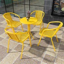 테라스 테이블 노란색 인테리어 철제 의자 발코니 카페, 노란색 조립 테이블 + 보르도의자 2개