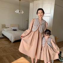 엄마랑 딸 봄신상 모녀 여아 키즈 아동 커플룩 조끼 원피스 세트 등하원룩