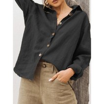 린넨긴팔셔츠 린넨 셔츠 블라우스 여성 빈티지 버튼업 캐주얼 긴팔 솔리드 코튼 & 우아한 오버사이즈 상의 데일리룩 튜닉