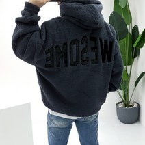 인스타일 남자 겨울 오버핏 양털 후리스 어썸 벨벳 자수 후드티셔츠(3COLOR)