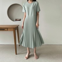 어반프랑 여성용 루브4 링클프리 플리츠 반팔 플레어 롱원피스