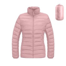 여성용 방수 패커블 푸퍼 재킷 면 경량 아우터 풀 지퍼 코트 핑크 XX-Large