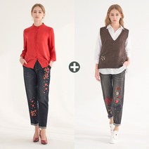 라라쎄 [라라쎄]다크 자수 배기 데님팬츠 2종 (동백꽃&물고기 자수)