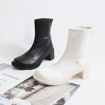 프리티슈 여성 귀여운 둥근코 라운드 스판 미들 앵클 부츠 5.5cm