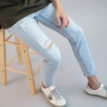 디벨로 남자 스판 데미지워싱 슬림핏 찢어진 연청바지 찢청바지 컷팅진