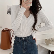 주디앤 여성 세브르 골지 버튼 긴팔 니트 가디건
