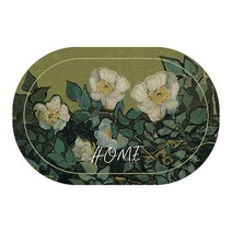 Senro 유화 플라워 흡수하족 미끄럼방지 규조토 발매트 40 x 60 CM, 원형, A