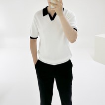아도르클래식 미스틱 4컬러 헨리넥 오픈 카라 봄 여름 시원한 니트 반팔티
