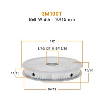 풀리 모터풀리 베어링풀러3M-100T 전기 모터 풀리 구멍 크기 8/10/12/14/15/20mm 벨트 합금 소재 일치 폭 1, 12 15x5x2.3 mm_01 11 mm_01 1 개