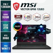 [백팩 증정] MSI Vector GP66 12UEO 12세대 i7-12650H RTX3060 QHD OLED 15인치 윈도우11, Vector 12UEO-i7, WIN11 Pro, 32GB, 2TB, 코어i7, 블랙
