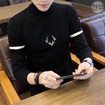 XQ 남성 반하이넥 폴라티 사슴 자수 슬림 니트 목폴라티 입소문난 가성비갑