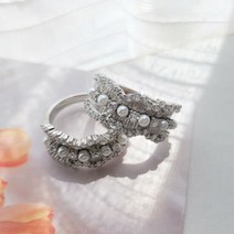 올데이퀸 925 실버 레이어드 웨이브 진주 링 순은 반지