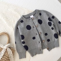 유블리 아동 도트 라운드 넥 퍼프 소매 패턴 가디건