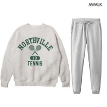 어워크 소프트 기모면 오버핏 맨투맨 밑밴딩 조거 트레이닝복 상하의 세트 빌리테니스