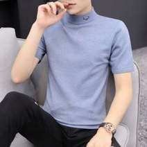 남성 반팔 스웨터 슬림 미들넥 니트 보텀 하프 터틀넥 슬리브