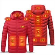 남자 Winte 더블 스위치 11 영역 난방 USB 재킷 스마트 서 모스 탯 후드 온수 의류 자 켓, [05] XXXL, [04] 11 Heated Red