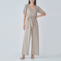 리틀마켓 브이넥 랩 벨티드 허리밴딩 반팔 점프수트 OF85B2