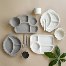 자연에서 온 무독성 BPA FREE 친환경 성인 아이 식판, 4칸접시, 그레이