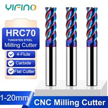 YIFINO-HRC70 4 블레이드 블루 나노 코팅 플랫 하단 밀링 커터 CNC 가공 텅스텐 스틸 카바이드 도구, [07] 3.5x10x4Dx50