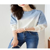 남성 여성 민소매 탑 티셔츠 VIMLY 여성용 루즈한 그라데이션 스웨트 캐주얼 라운드넥 긴팔 2023 가을 M2967, 4.블루 화이트 - XL