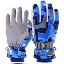 EDIACE 스키 장갑 겨울 가장 따뜻한 방수 및 통기성 사이클링 장갑 조절 가능한 스노우 장갑 5-12세 어린이 남아 여아 스키 스노우보드용 (핑크 M), Blue