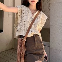 뜨개 니트 브이넥 조끼 베스트 여성 여름 레이어드 데일리룩