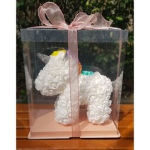 비누꽃 유니콘 베어로즈플라워 장미조화꽃 여자친구선물(LED+선물박스)포함, 화이트