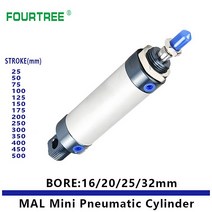 미니 공압 실린더 MAL 시리즈 16/20/25/32mm 보어 25/50/75/100/200/300/400/500mm 스트로크 단일 레버 산업 자동화|Pneumatic Part, 1개, 75mm Stroke