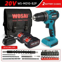 WOSAI 무선 전기 브러시리스 드릴 스크루 드라이버 50NM 20V 21 + 1 토크 리튬 이온 배터리 전동, CHINA, WS-MD10-B2P, EU